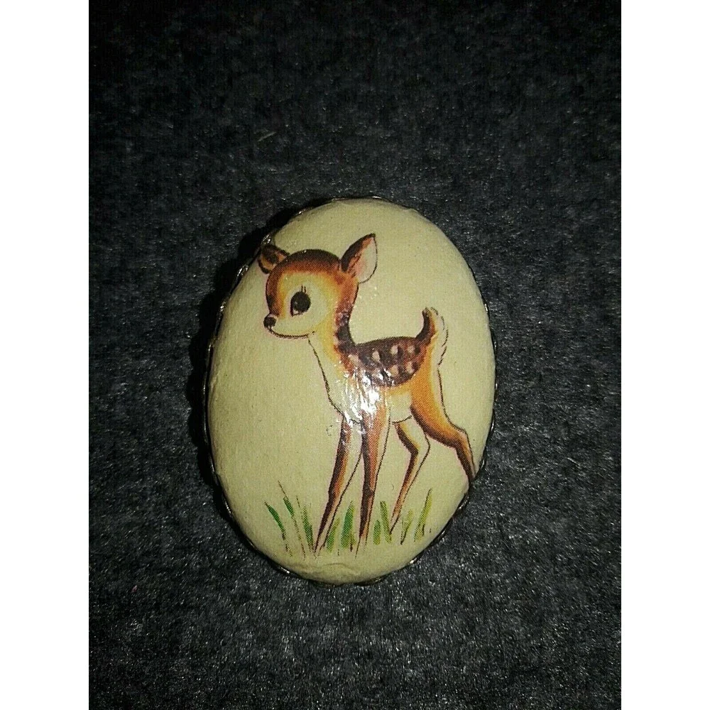 Vintage Bambi Deer Oval Brooch Pin 1.25